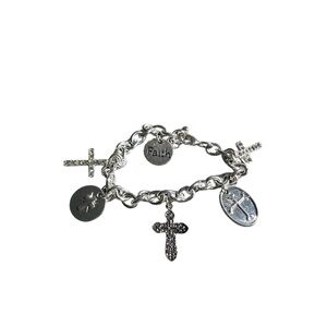 Silver Crosses Religious Charm Bracelet